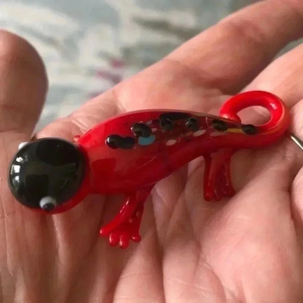 Cute Red Murano Glass Lizard Gecko Necklace Pendant NWT